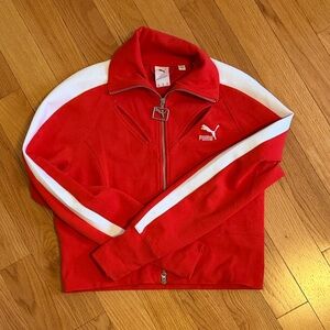 Puma Red Zip-Up Track Jacket with White Stripes